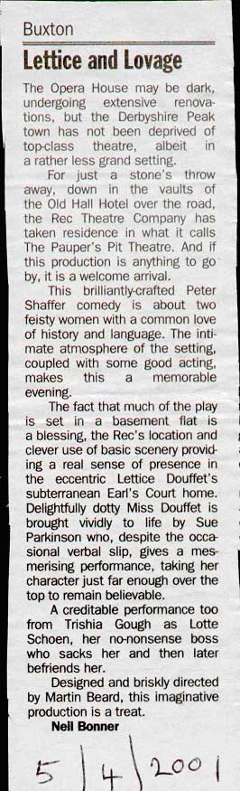 Lettice and Lovage Review - The Stage - 5th April 2001
